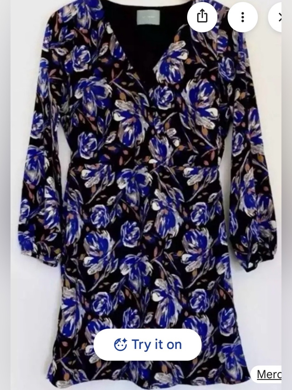 👗Skies are blue Black Floral V-Neck Dress with Blue Accents - Picture 2 of 9